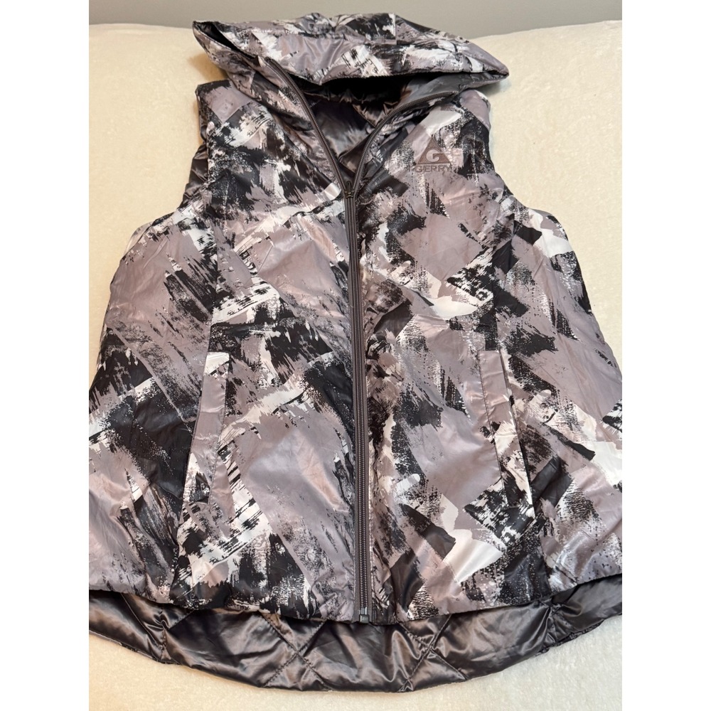 Gerry Reversible Down Puffer Vest Hooded Packable Women Small Grey Quilted Zinc